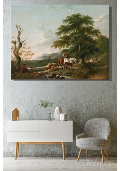 Yatay Kanvas Tablo Tekli Charles Towne Çobanlı Peyzaj Landscape With A Shepherd Tablosu 2941