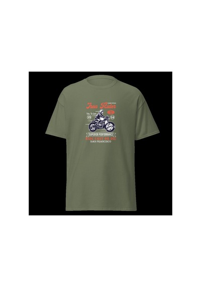 Wildstyle San Francisco Motosiklet Vintage Cafe Racer Motor Baskılı Unisex Bisiklet Yaka Pamuklu Tişört - Haki