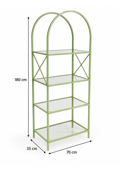 Noble Metal Kitaplık Dekoratif Kemerli 4 Raflı Salon Ve Ofis Rafı 70x180 Cm Yeşil