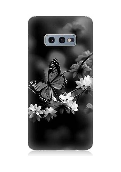 Samsung Galaxy S10e Uyumlu Siyah Beyaz Kelebek Ve Çiçek Desenli Silikon Kılıf