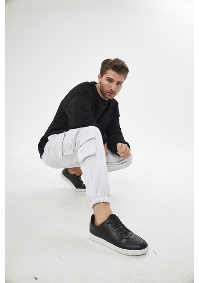Unisex Regular Cepli Kargo Pantolon - Kargo Eşofman Altı Gri