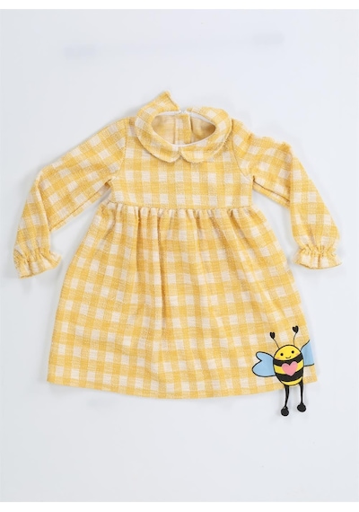 Arı Sarı Baby Yaka Ekose Elbise-sarı Ekose Sarı