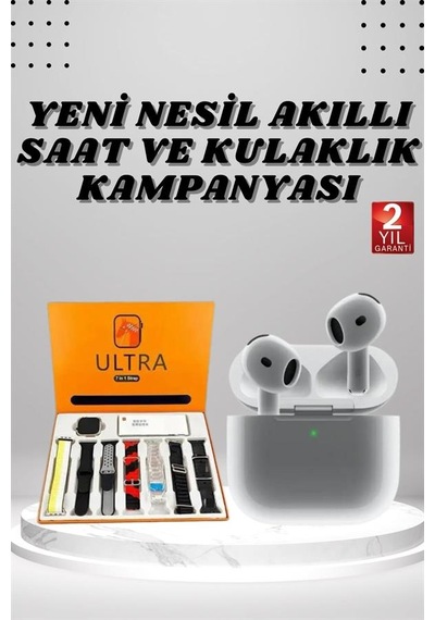 Akıllı Saat Aksesuarları 7 Kordonlu Akıllı Saat Ve 3.nesil Kulaklık Dokunmatik Ekran Sesli Görüşme Yapabilen
