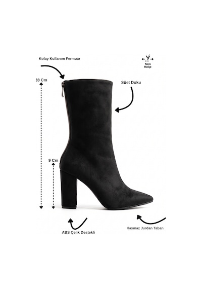 V.s.h Velvet Kilos Siyah Süet Sivri Burun Arkadan Fermuarlı İnce Topuklu Kadın Bot-2535 V.s.h Velvet Kilos Siyah Süet Sivri Burun Arkadan Fermuarlı İnce Topuklu Kadın Bot-2535