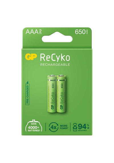 Gp Recyko 650mah Aaa Şarj Edilebilir İnce M Pil 2'li Paket
