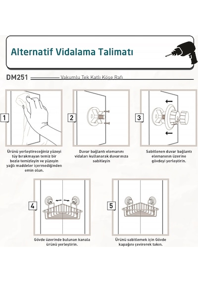 Teknotel Tek Katlı Vakumlu Banyo Duş Rafı Krom Dm251 Krom