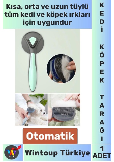 Wintoup Ergonomik Kaymaz Uzun Kısa Tüy Tüm Irklar İçin Kendini Temizleyen Otomatik Tuşlu Kedi Köpek Tarağı