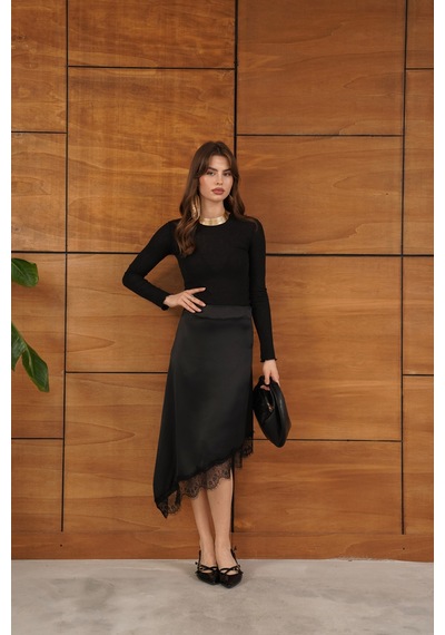 Verymoda Dantelli Asimetrik Etek D2951 Siyah