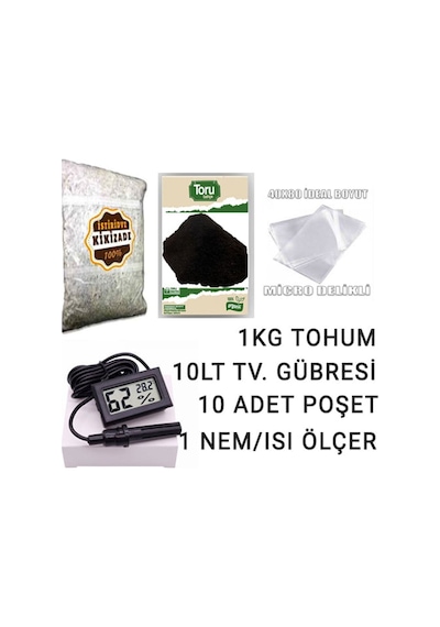 Kültür Mantarı Başlangıç Seti 1 Kg Tohum + Nem Ölçer + 10 Lt Activator 10 Adet Micro Delikli Torba