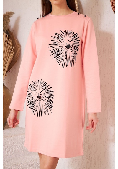 Darlin Moda Pudra Baskılı Düğme Detaylı Tunik DM60346 Çok Renkli