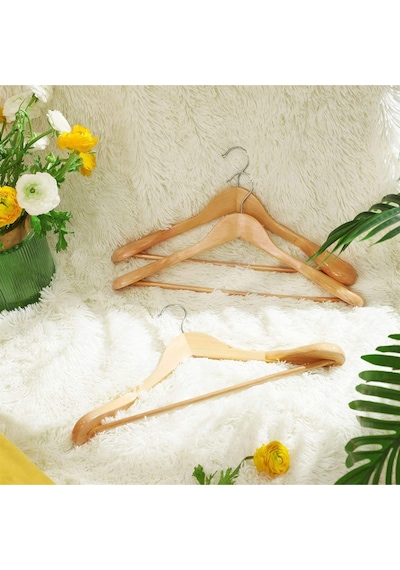 Faravis Atelier Ahşap Askı Kalın Omuzlu Takım Elbise Askısı 5 Adet Kaymaz Pantolon Çubuğu