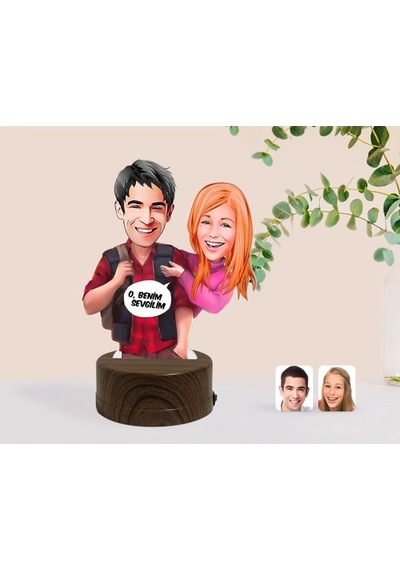 Kişiye Özel Sevgililer Karikatürlü Dekoratif 3D Biblo Led Işıklı (498795981)