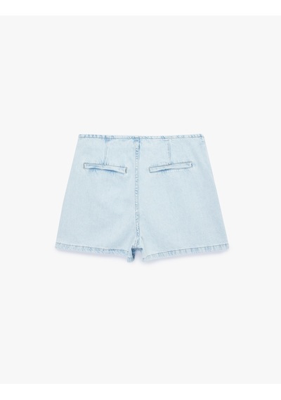 Koton Bağcık Detaylı Pamuklu Mini Denim Şort Etek Bleach 6sal40002md Açık Mavi