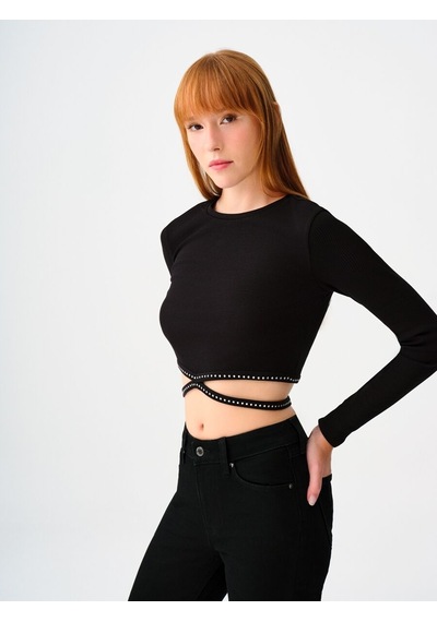 LOFT Crop Kadın Bluz U.kol Lf2037734 Q1.v1 Siyah