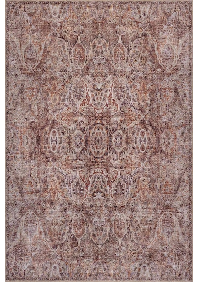 Artloop Folk Kahverengi Vintage Klasik Madalyon Desenli Dokuma Tabanlı Şönil Halı Al 594
