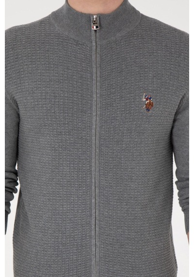 U.S. Polo Assn. Erkek Triko Hırka Pamuk 2227188 Gri Melanj