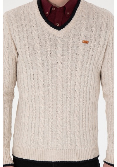 U.S. Polo Assn. Erkek Regular Fit V Yaka Taş Yaka Detaylı Kazak 50297083-VR049
