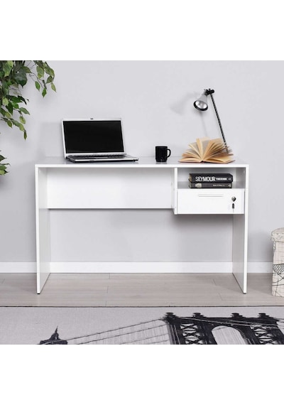 Adoremobilya Concept Kilitli Çekmeceli Çalışma Masası - Diamond Beyaz Diamond Beyaz