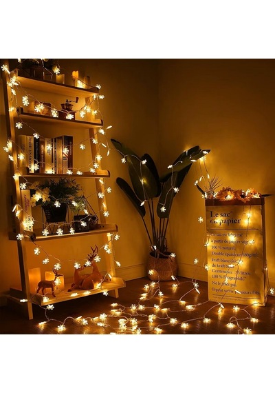 Yüksek Kalite 5 Metre Gün Işığı Kar Tanesi Led Işık Sabit Yanar 20 Ledli Fişli Noel Yılbaşı Işığı