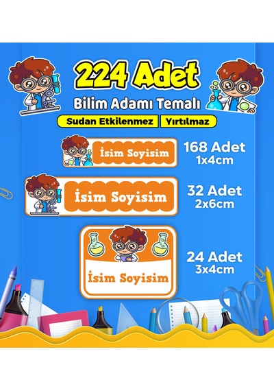 Sevimli Çocuklar Temalı Okul Kreş Kişiye Özel İsim Etiketi - Model 608 Çok Renkli