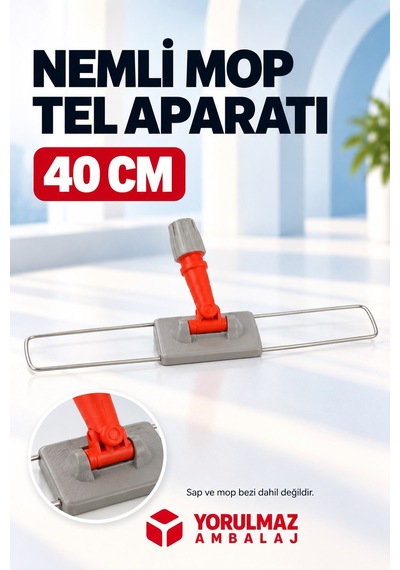 40 Cm Tel Mop Aparatı Bağcıklı Cepli Mop Uyumlu Katlanabilir Paspas Aparatı