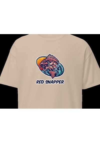 Wildstyle Red Snapper Balık Balıkçılık Deniz Vintage Balıkçı Baskılı Unisex Bisiklet Yaka Pamuklu Tişört Camel