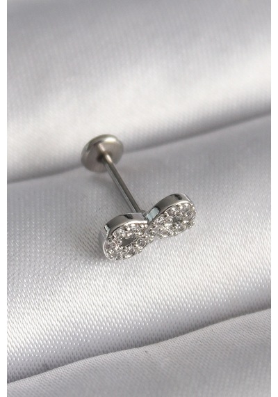 316l Çelik Gümüş Renk Zirkon Taşlı Sonsuzluk Model Tragus Piercing 5886 Çok Renkli
