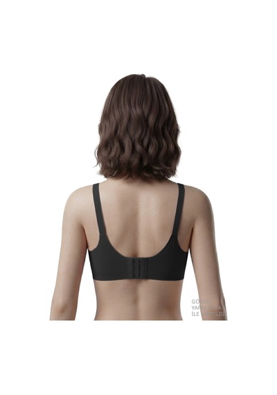 Cottonill Seamless Bra - Mirena Siyah Lazer Kesim Rib Dokulu Toparlayıcı Balensiz Kadın Sütyen