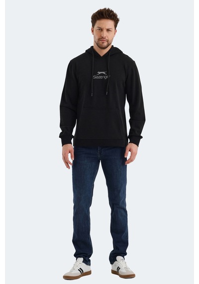 Slazenger Onca Erkek Kanguru Cepli Kapüşonlu Siyah Sweatshirt Siyah