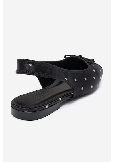 Luvi Shoes Zelvıa Siyah Beyaz Puantiyeli Fiyonklu Arkası Açık Kadın Babet Ayakkabı