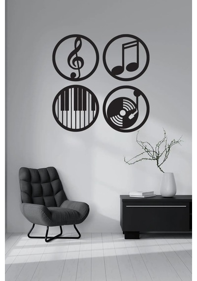 Müzik Nota Ahşap Mdf Dekoratif Tablo - Müzik Temalı Duvar Dekoru 40x40 Cm