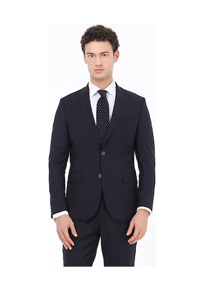 Lacivert Düz Modern Fit Yün Karışımlı Takım Elbise 6 Drop Lacivert