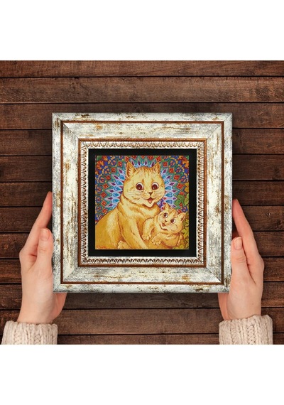 Louis Wain Kediler Taş Duvar Tablosu - Çerçeveli Taş Tablo - Dekoratif Duvar Sanatı - Modern Ev Ve Ofis Duvar Dekoru T1-315
