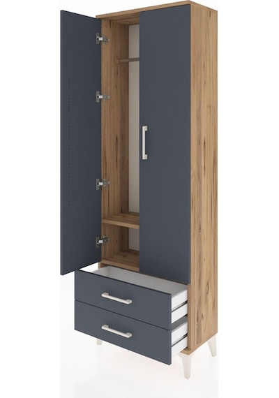 Arges Dolap 2 Raflı 2 Çekmeceli Tek Askılı 60x30x182 Çam-antr... Çam