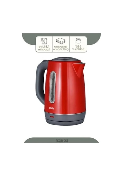 Sinbo Sk-8031 Su Isıtıcı Kettle Paslanmaz Çelik, 1.8 L, Inox, Otomatik Kapanma Kırmızı Açık Gri