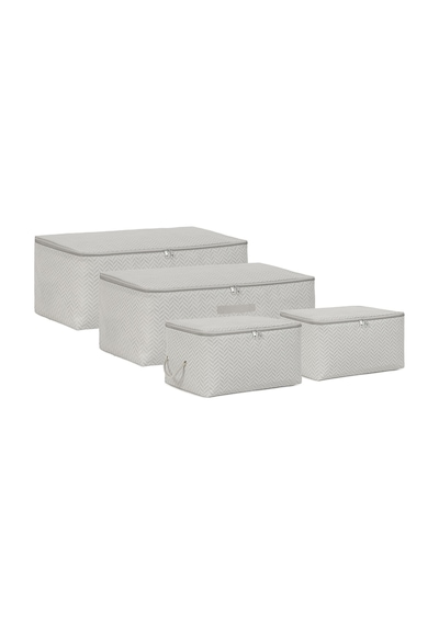 Ocean Home Textile 4'lü Gri Balıksırtı Hurç Set 2 Adet 30 x 22 x 18 / 2 Adet 52 x 28 x 21 cm