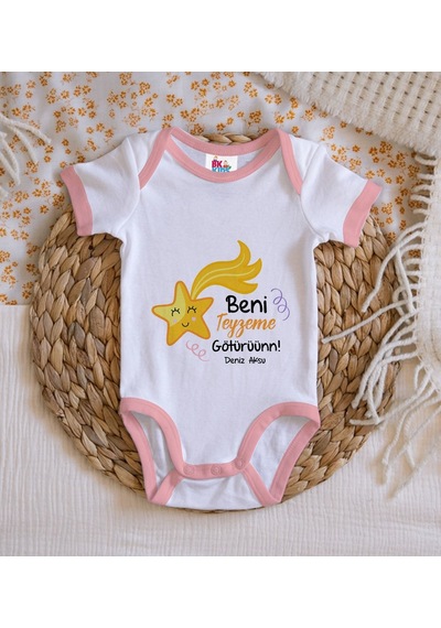 Bk Gift Bk Kids Kişiye Özel Beni Teyzeme Götürün Tasarımlı Pembe Bebek Body Zıbın - Model 1 Sarı