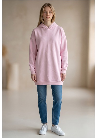 Flovmix Üç İplik Sweat Kapüşonlu Açık Pembe