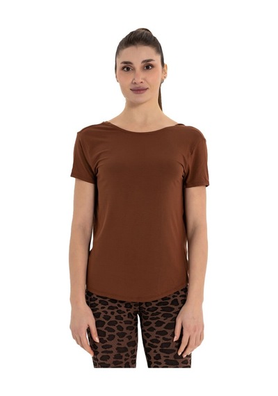 Inguz Sırt Detay Modal Yoga T-shirt Kahverengi