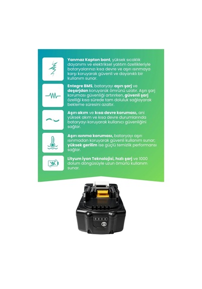Makita Batarya Ultra Yüksek Kapasite 18.0v 5000mah Li-ion Matkap Bataryası