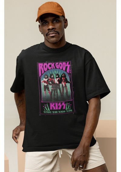 Sevbano Rock Metal Gods Efsane Müzik Grubu Kiss Baskılı Unisex Oversize T Siyah