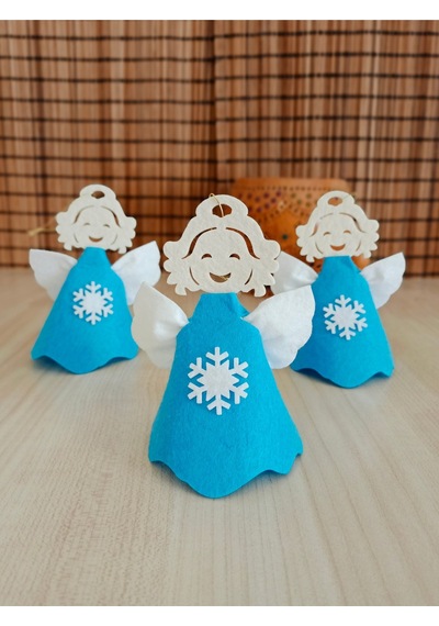 Mavi Keçe Melek Figürü Yılbaşı Süsü - 3'lü Set Kendin Yap Mini Etkinlik