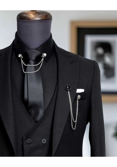 Beystil Sivri Yaka Siyah Takım Elbise Nikol04- Slim Fit Siyah