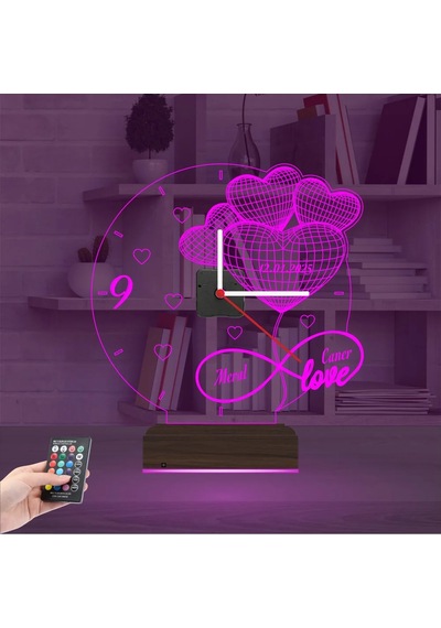 Luvivia Sevgiliye Hediye Kalp Sonsuzluk Yıldönümü V2 Kişiye Özel Saatli 3d Lamba - Masa Gece Lambası