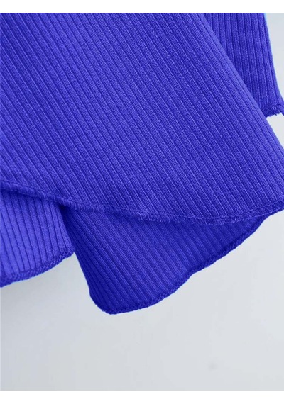 Liona Kadın Oval Etekli Mavi Renk Bisiklet Yaka Crop Top Bluz 001
