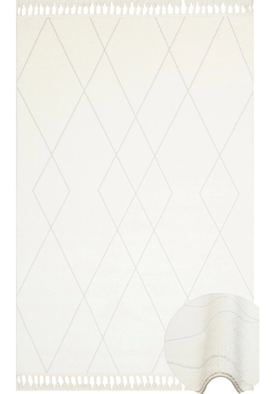 Urban 02 White Etnik Desenlere Sahip Hav Toz Vermez Yumuşak Dokulu Modern Halı