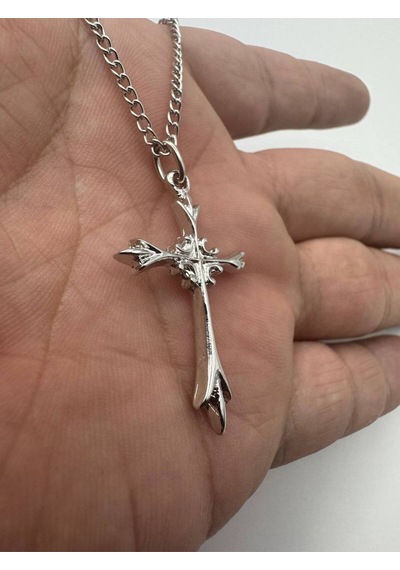 Antik İşlemeli Haç Figürlü Unisex Kolye 60 Cm Zincirli, Vintage & Gotik Metal Takı Çok renkli