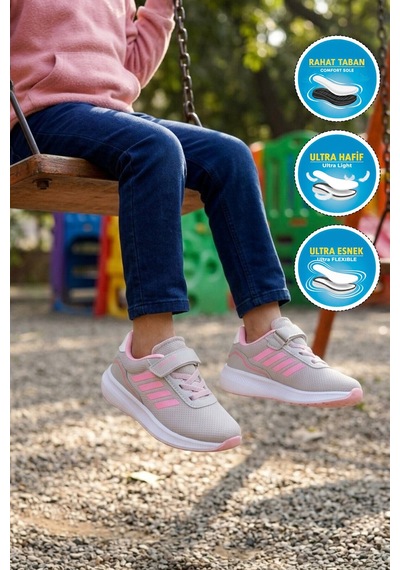 Buz-pembe Cırtlı Fileli Hafif Kız Çocuk Spor Ayakkabı 755 F Buz Mavi - Pembe