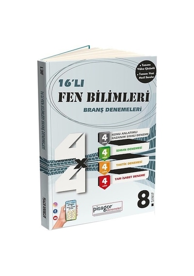 8. Sınıf Pisagor Fen Bilimleri 16'lı Branş Denemeleri -  Zeka Küpü Yayınları