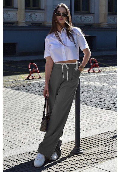 Madmext Antrasit Çift Bel Bantlı Wide Leg Kadın Pantolon Mg2551 Antrasit Madmext Antrasit Çift Bel Bantlı Wide Leg Kadın Pantolon Mg2551 Antrasit